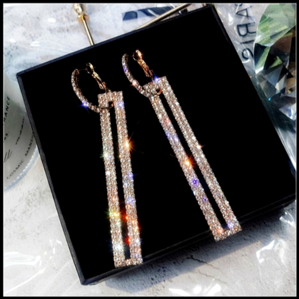 RESERVED Women's Rose Gold Luxury Crystal Rectangular Earrings